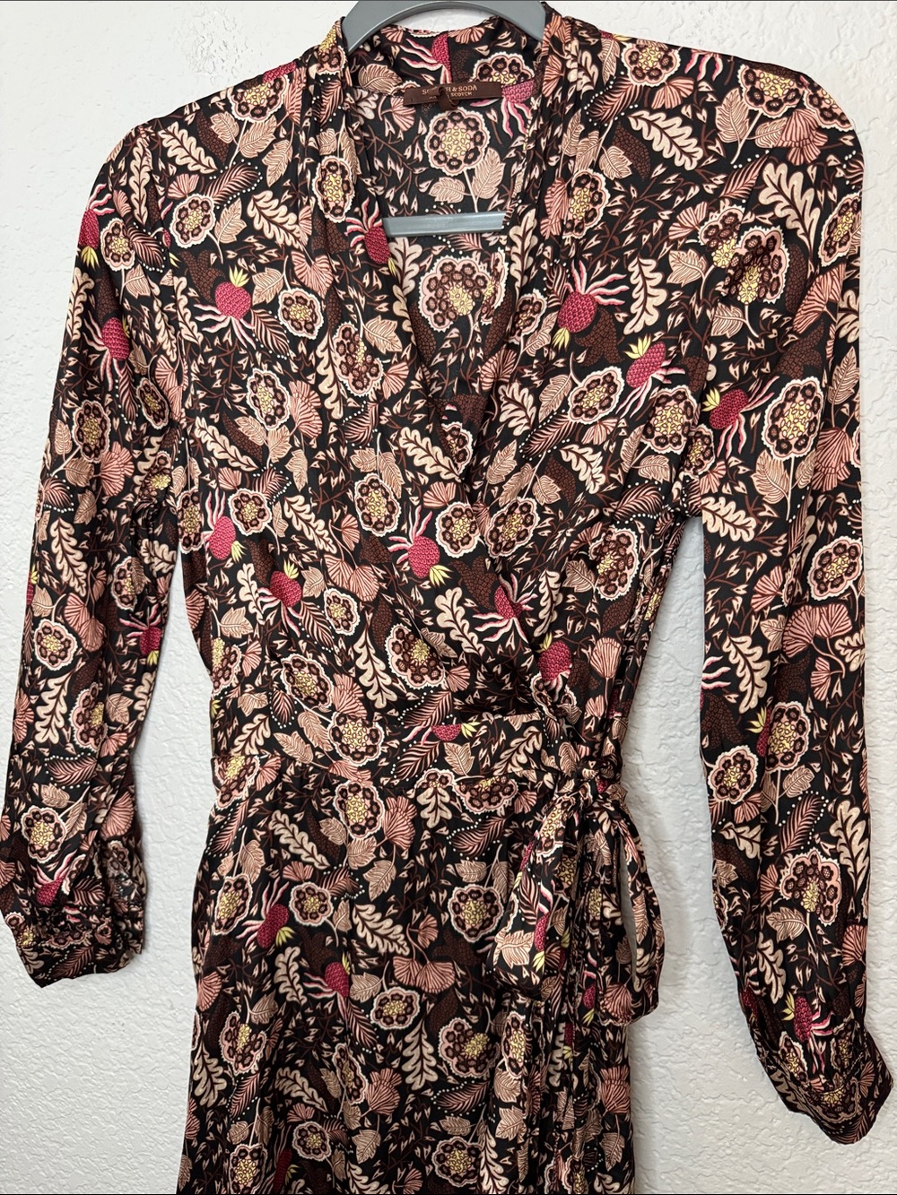 Scotch & Soda Brown Floral Pineapple Midi Maxi Wrap Dress XS - Picture 3 of 9
